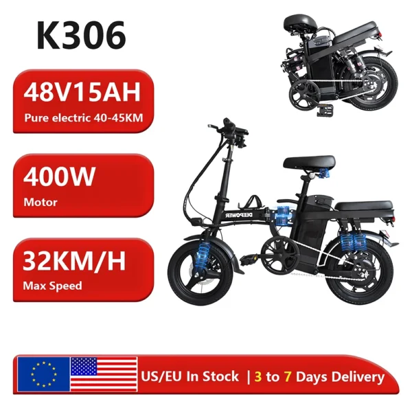 Sbee42e8ec9c54b7588332ac576216dccJ.webp 14 inch Folding Electric Bike Adults Ebike 48V 15AH 400W Max 32KM/H Cycling Bicycle Electric Bikes City