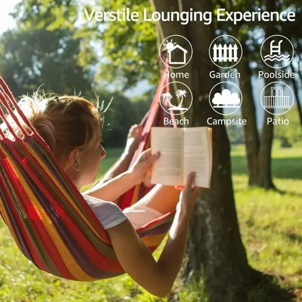 Sc137f409ac55436899a71fa87d23f4b9E.webp WESTTUNE Outdoor Canvas Hammock Camping Swing Hammock with Tree Ropes Load-bearing Up to 200kg Perfect for Garden Patio Backyard