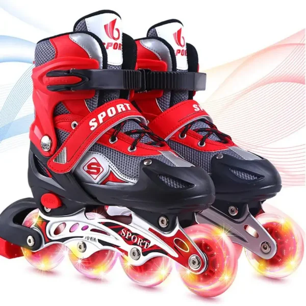 Children Roller Skates Skating Shoes Kids Single Row Roller Skates Boy's Girl's Size Adjustable 4 Wheels Flash Skates Shoes
