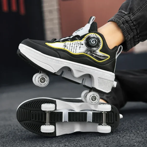 Outdoor Children's 4 Wheel Roller Skates Shoes For Boys Girls Fashion Automatic Sneakers With Wheels Unisex Skating Sports Shoes