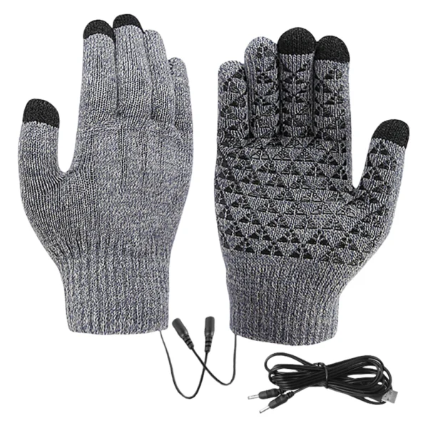 Electric Heated Gloves Winter Moto USB Heating Gloves Hand Warmer Full Finger Thermal Knitted Gloves For Snowmobile Cycling Ski