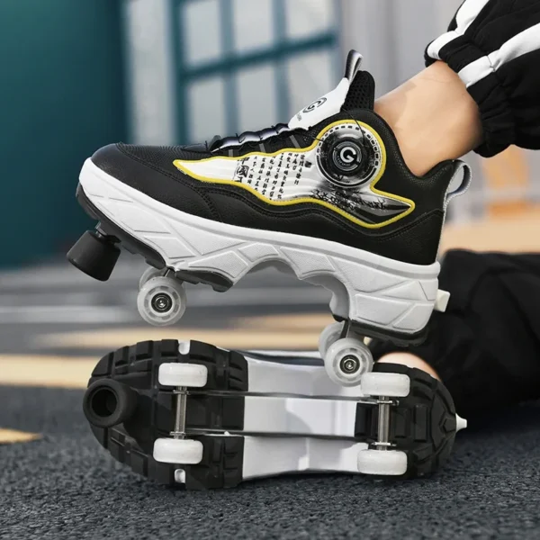 Outdoor Children's 4 Wheel Roller Skates Shoes For Boys Girls Fashion Automatic Sneakers With Wheels Unisex Skating Sports Shoes