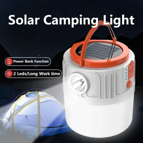 Solar Camping Light Portable Power Bank LED 6 Gears Rechargeable Remote Flashlight Outdoor BBQ Tents Hanging Emergency Lantern