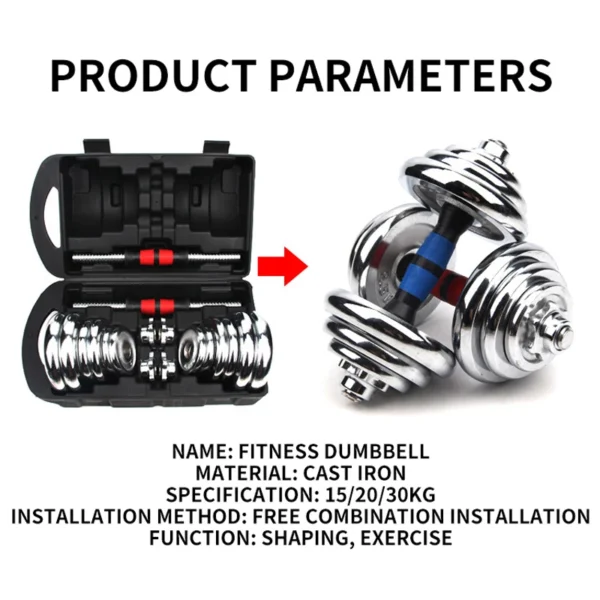 Seab610bc17e54503b406aaf75d188ec5O.webp 15KG Adjustable Weight Dumbbells Fitness Dumbbell Electroplating Weight Bars Gym Dumbbells Barbell Set For Men Body Building Hot