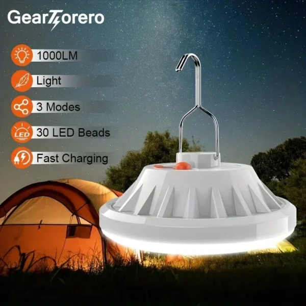 Rechargeable LED Camping Light - High Lumen, Waterproof, 3 Lighting Modes - Ideal for Hiking and Outdoor Lighting