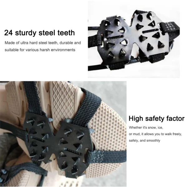 24 Teeth Mountaineering Cleats Anti-Slip Climbing Crampons Outdoor Winter Snow Claws Unisex Hiking Shoe Boot Grips Chain Spikes