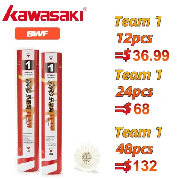 Sf7ed241448e94468abb658cef711898bT.webp Kawasaki Team 1 Badminton shuttle Professional Tournament Level Shuttlecock Goose Feather Badminton Balls Speed 77'