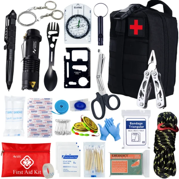 Sfac8ff2810004f34a22aff779b73c596v.webp Survival First Aid Kit Survival Military Full Set Molle Outdoor Gear Emergency Kits Trauma Bag Camping Hiking IFAK Adventures