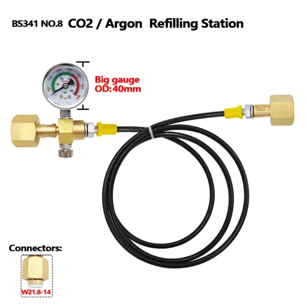 Sfb0844eb05544ee2a930babc9d56db4ay.webp Argon CO2 Refilling Station Charging Adapter To Small Welding Tanks,W/ 1.5 Meters Soft Hose 250bar Gauge G5/8,W21.8-14,CGA320
