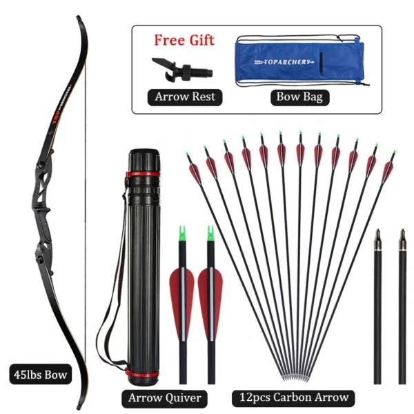 toparchery Archery Bow 56Inch 30-50lbs Outdoor Shooting Recurve Bow for Right-handed Powerful Take-down Hunting Bow with Bow Bag