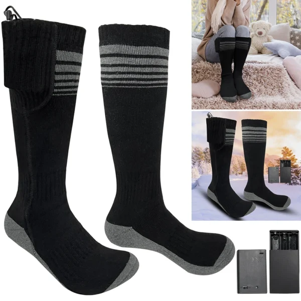 Winter Heated Socks With Battery Box Rechargeable Heating Socks Men Women Foot Warmer Thermal Socks for Outdoor Camping Skiing