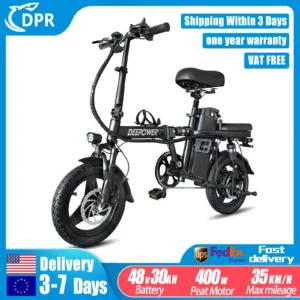 DEEPOWER Mini Foldable Ebike 400W 48V 30AH/10AH Removable Battery Multi-shock-absorbing Urban Electric Bicycle Bike for Aldult
