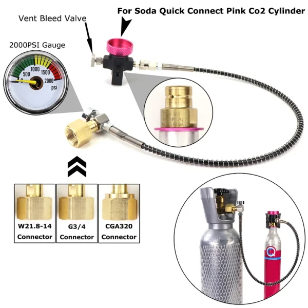 Soda Quick Connect Pink Co2 Cylinder Refill Adaptor Filling Station Fit Soda @ stream Terra DUO Art Cylinder