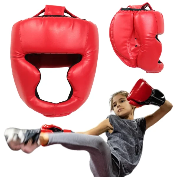 Kick Boxing Helmet Full-Covered Thickened Boxing Head Guard PU Leather Boxing Protective Gear Training Guard for Adult Kids