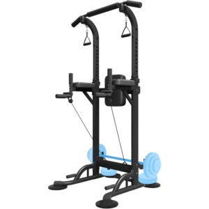 Power Tower with Backrest, Adjustable Height Pull Up Bar Stand, Multifunctional Strength Training Fitness Workout Station