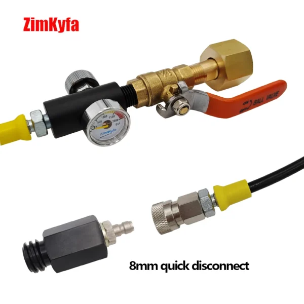 Soda Tr21-4 Machine To External CO2 Tank Hose W/ Flow Control Ball Valve 60" Long 8mm Quick Connect W/ Gauge for Sodastream