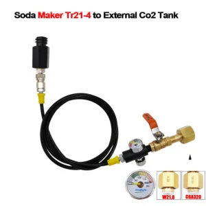 Soda Tr21-4 Machine To External CO2 Tank Hose W/ Flow Control Ball Valve 60" Long 8mm Quick Connect W/ Gauge for Sodastream