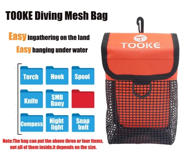H59d5a5bf1c0044309e7a31b49d3c6444z.webp Scuba Diving Reel Bolt Snap & SMB Safety Marker Buoy Mesh Gear Bag Equipment Holder Carry Pouch - Choice of Colors