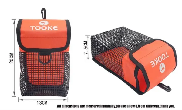 Hf10afbcd42e74df29a679c10ce5b7885Y.webp Scuba Diving Reel Bolt Snap & SMB Safety Marker Buoy Mesh Gear Bag Equipment Holder Carry Pouch - Choice of Colors