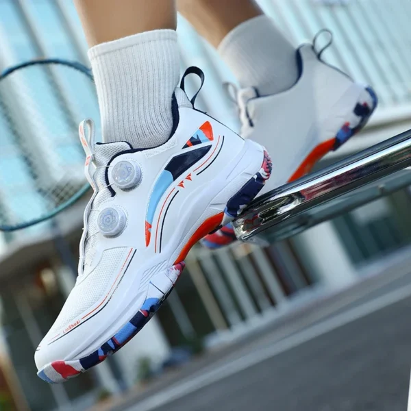 New Style Swivel Buckle Casual Badminton Shoes, Breathable Couple Style Lightweight Table Tennis Sneakers, Men's Tennis Training
