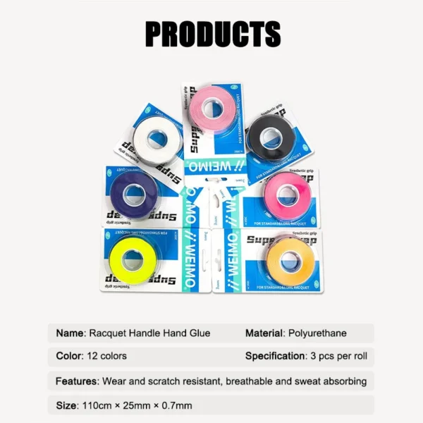 S2f9b0ff5f38a4f9296c8edf810f65703t.webp 3pcs/Pack Badminton Hand Rubber Wrap Around Handle With Anti-Slip Sweatband Grip Handle Leather Badminton Hand Rubber