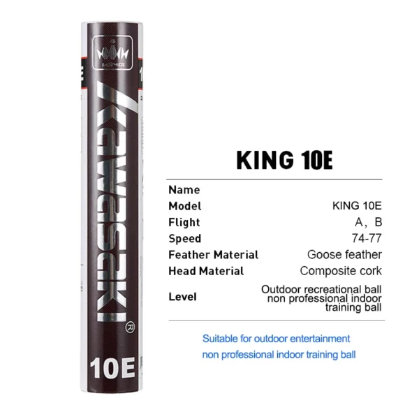 Kawasaki Badminton Ball KING 8E/10E Goose Feather Shuttlecock Badminton for Training Racquet Sport Durable Shuttlecocks