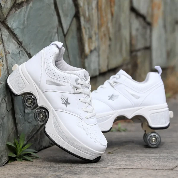 Retractable Deformation Parkour Shoes 4 Roller Skating Shoes Kids Adults Unisex Sneakers Street Urban Fitness Quad Skating Shoes