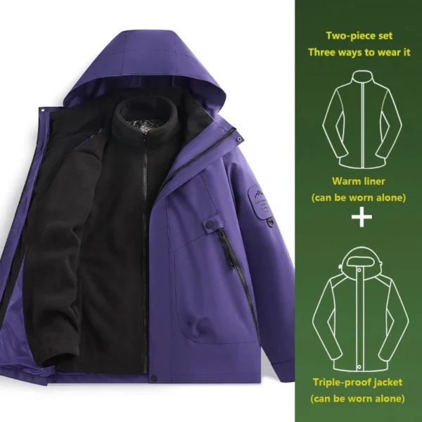 S48cb5c5b3de44fe2a782aa421bd5f8bdl.webp Jacket Women's Three-in-one Outdoor Windproof and Waterproof Mountaineering Clothing Autumn and Winter Detachable Jacket