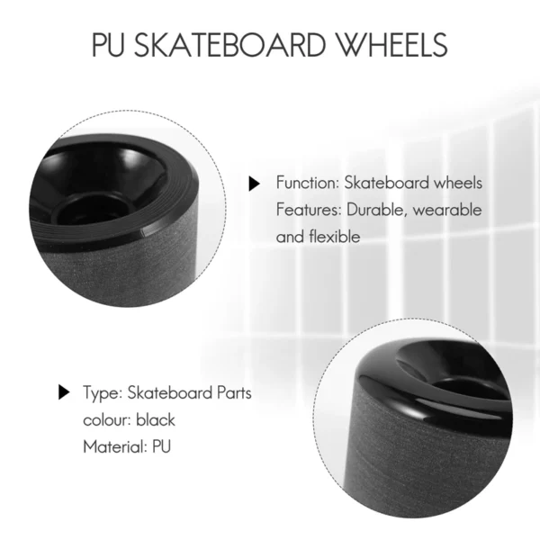 4 Pcs Skateboard Wheels Elastic PU Wearable Flexible Durable 65X45 PU Skateboard Wheels Sports Black