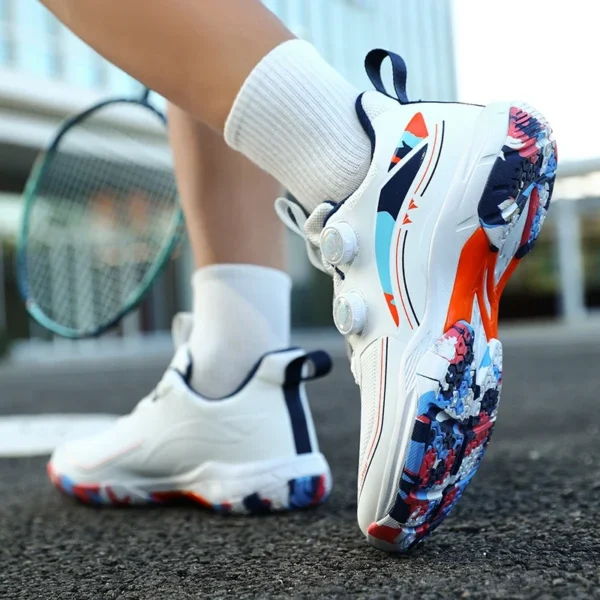 New Style Swivel Buckle Casual Badminton Shoes, Breathable Couple Style Lightweight Table Tennis Sneakers, Men's Tennis Training