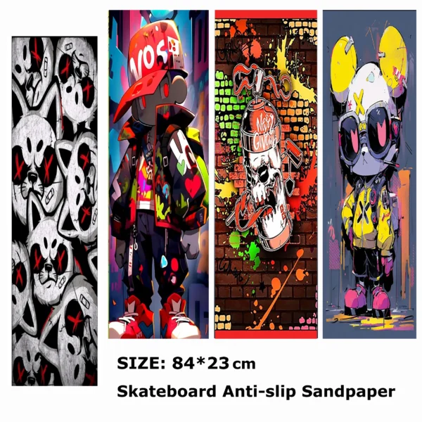 Red Hat Cool Boy Big Ears Bear Pattern Electric Scooter Anti-slip Sticker Sandpaper Skateboard Grip Tape Sheet 84*23cm