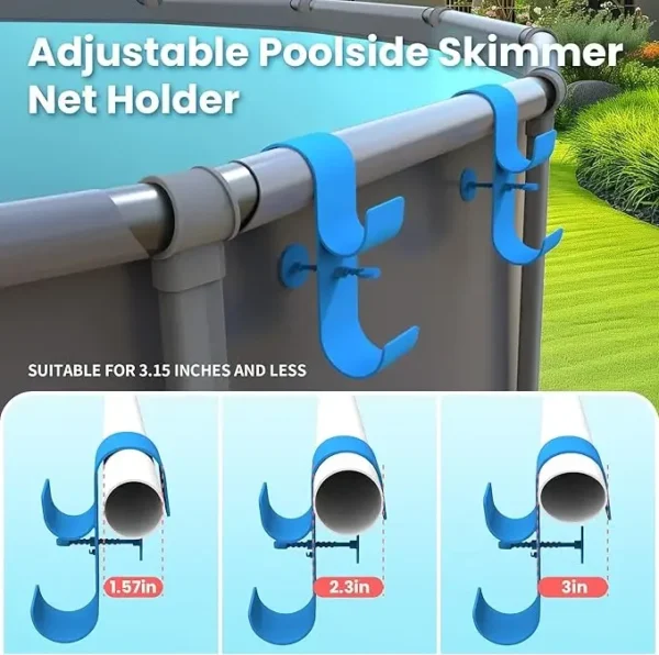 Poolside Pool Leaf Skimmer Net Holder  Above Ground Pool Pole Hange Adjustable Telescopic Swimming Pole Hooks  Accessories