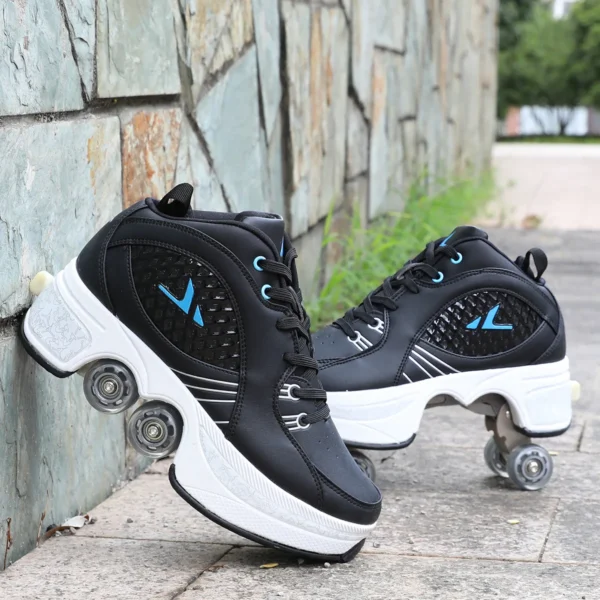 Retractable Deformation Parkour Shoes 4 Roller Skating Shoes Kids Adults Unisex Sneakers Street Urban Fitness Quad Skating Shoes