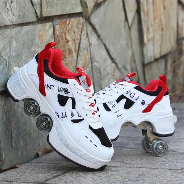 Retractable Deformation Parkour Shoes 4 Roller Skating Shoes Kids Adults Unisex Sneakers Street Urban Fitness Quad Skating Shoes