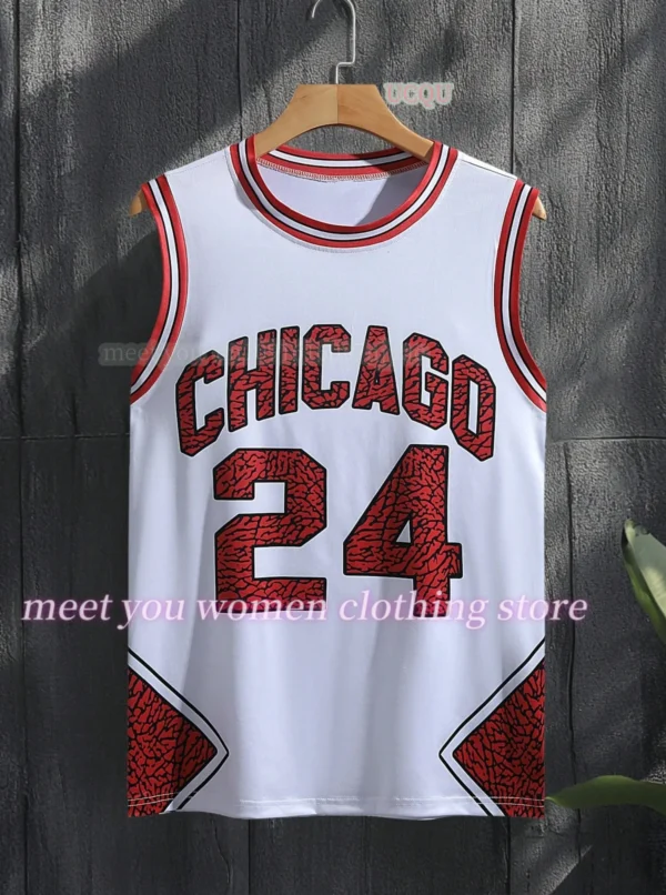 Jersey vest Boyfriend Style  women's CHIAGO  No.21 No.24 Print Striped Round Neck Casual Tank Top women sport  basketball vest