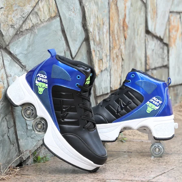 Retractable Deformation Parkour Shoes 4 Roller Skating Shoes Kids Adults Unisex Sneakers Street Urban Fitness Quad Skating Shoes